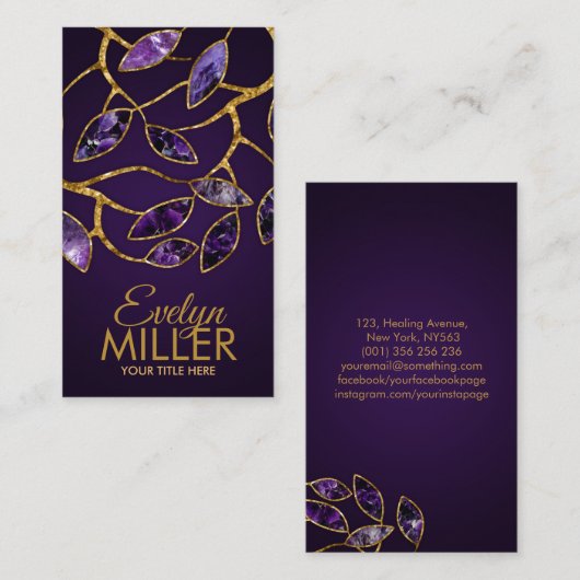 ラグジュアリー抽象芸術葉アメジストブランチ 名刺 (正面/裏面)