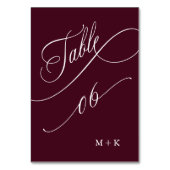 ラグジュアリー書道結婚ブルゴーニュのナンバー6、 テーブルナンバー (正面)