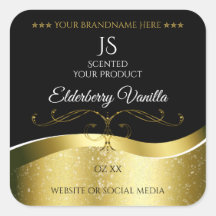 ラグジュアリー波状金ゴールドデコールダークブラックモノグラムラベル