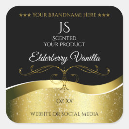 ラグジュアリー波状金ゴールドデコールダークブラックモノグラムラベル スクエアシール