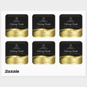 ラグジュアリー波状金ゴールドデコールダークブラックモノグラムラベル スクエアシール (シート)