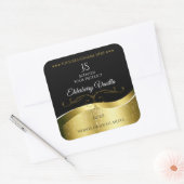 ラグジュアリー波状金ゴールドデコールダークブラックモノグラムラベル スクエアシール (封筒)