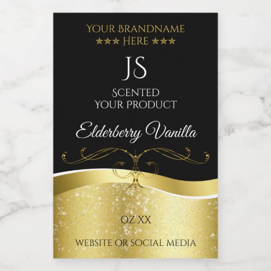 ラグジュアリー波状金ゴールドデコールダークブラックモノグラムラベル フードラベル (シングルラベル)