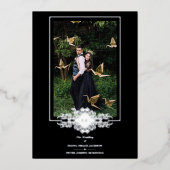 ラグジュアリー洗練ブラックフローリッシュシックシルバー 箔招待状 (正面)