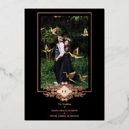 ラグジュアリー洗練ブラックフローリッシュシックバラ金ゴールド 箔招待状