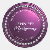 ラグジュアリー深いパープルダイヤモンド差出人住所ラベル ラウンドシール (正面)