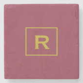 ラグジュアリー無地のレッドカラークラシックイニシャル ストーンコースター (正面)