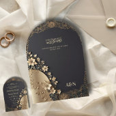 ラグジュアリー王室のゴールデンフローライスラム結婚アーチ 招待状