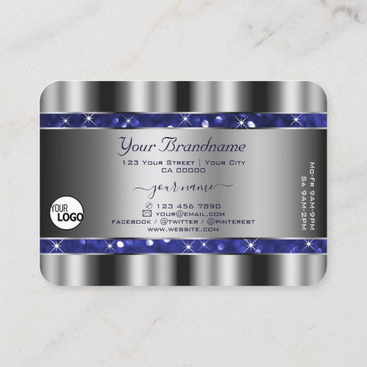 ラグジュアリー王室のシルバーブルースパークルグリッター追加ロゴ 名刺 (裏面)