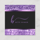 ラグジュアリー王室のパープルグリッタースモダンクリプトモノグラム スクエア名刺 (正面)
