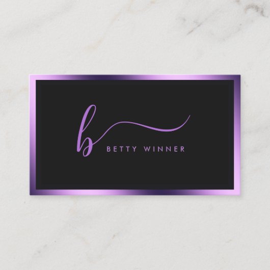 ラグジュアリー王室のパープルフレームモダンスクリプトモノグラム 名刺 (正面)