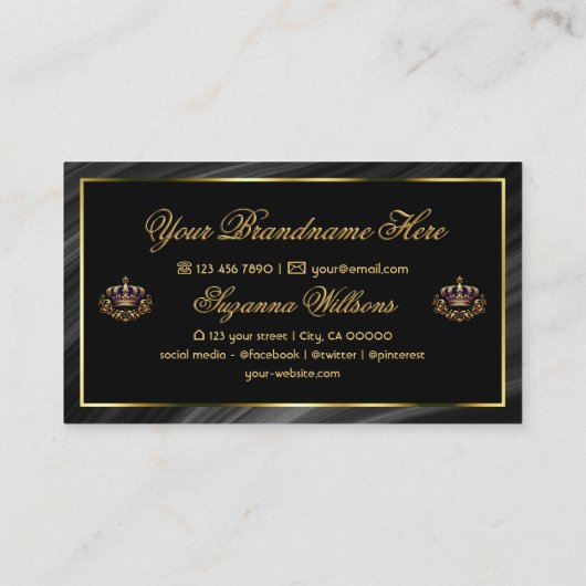 ラグジュアリー王室のブラック金ゴールドクラウン豪華で高貴 名刺 (裏面)