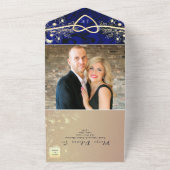 ラグジュアリー王室のブルーと金ゴールド結婚ズ オールインワン招待状 (外側)