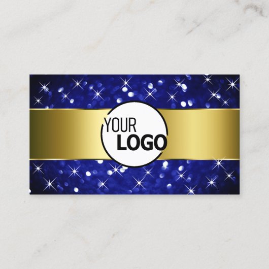 ラグジュアリー王室のブルーグリッタースターズ金ゴールドとロゴ 名刺 (正面)