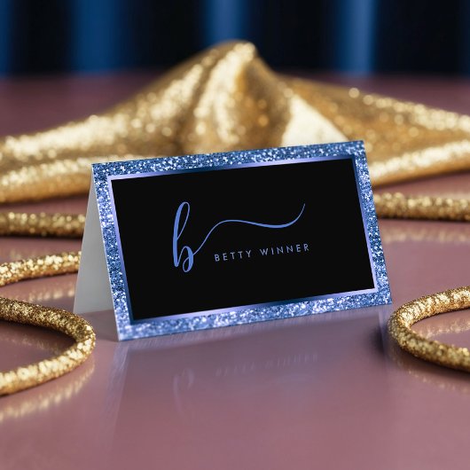 ラグジュアリー王室のブルーグリッターフレームスクリプトモノグラム 名刺