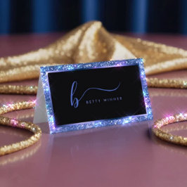 ラグジュアリー王室のブルーグリッターフレームスクリプトモノグラム 名刺