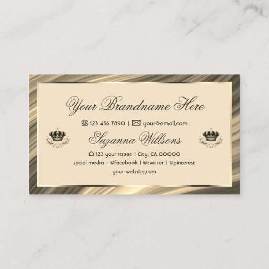 ラグジュアリー王室のベージュ金ゴールドクラウンウィズモノグラムノーブル 名刺 (裏面)