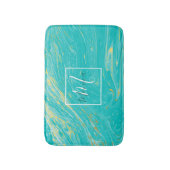 ラグジュアリー王室のマーブルエレガント金ゴールドブルーモノグラム バスマット (正面縦)