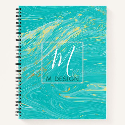 ラグジュアリー王室のマーブルブルー金ゴールドモノグラムビジネス ノートブック (正面)