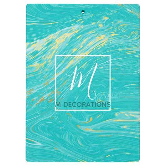 ラグジュアリー王室のマーブル金ゴールドブルーモノグラムビジネス クリップボード (裏面)