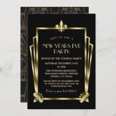 ラグジュアリー王室の金ゴールドブラックアールデコ新年パーティー 招待状 (正面/裏面)