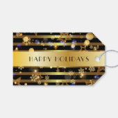 ラグジュアリー白熱［赤熱］光を放つシャイニー金ゴールドの雪と星 ギフトタグ (正面(横))