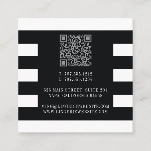 ラグジュアリー白黒ランジェリーブティックロゴ スクエア名刺 (裏面)