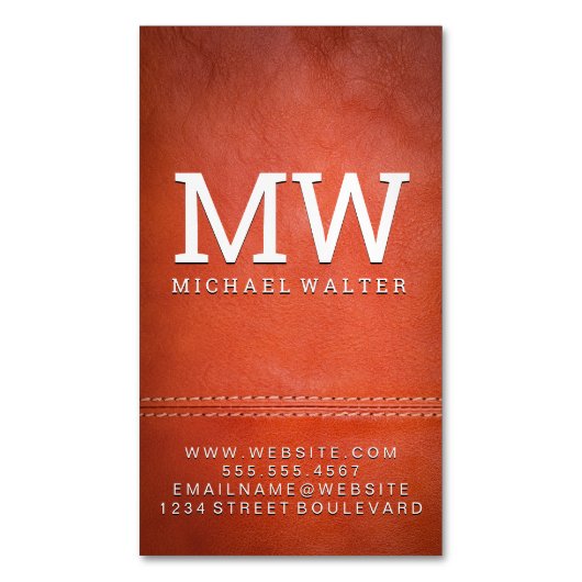 ラグジュアリー素晴らしレザー |ダブルステッチ マグネット名刺 (正面縦)