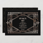 ラグジュアリー素晴らし金ゴールドギャツビーアールデコ大晦日 招待状 (正面/裏面)