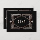 ラグジュアリー素晴らし金ゴールドギャツビーアールデコ20結婚sの 出欠カード (正面/裏面)