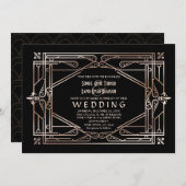 ラグジュアリー素晴らし金ゴールドギャツビーアールデコ20結婚sの 招待状 (正面/裏面)