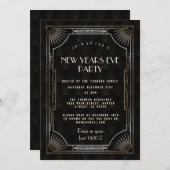 ラグジュアリー素晴らし金ゴールドギャツビー20s大晦日パーティー 招待状 (正面/裏面)