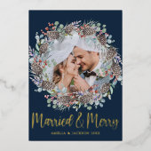 ラグジュアリー結婚した金ゴールド&メリークリスマスリース 箔シーズンカード (正面)