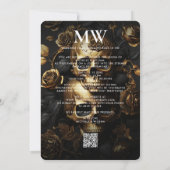 ラグジュアリー結婚ゴシックのブラック金ゴールドスカルバラ 招待状 (裏面)