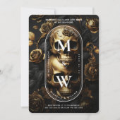 ラグジュアリー結婚ゴシックのブラック金ゴールドスカルバラ 招待状 (正面)