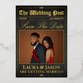 ラグジュアリー結婚ズの新聞は日付を保存フォイルInvita 箔招待状 (正面)