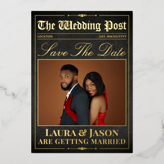 ラグジュアリー結婚ズの新聞は日付を保存フォイルInvita 箔招待状 (正面)