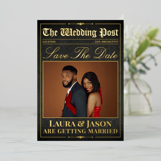 ラグジュアリー結婚ズの新聞は日付を保存フォイルInvita 箔招待状 (立ち正面)