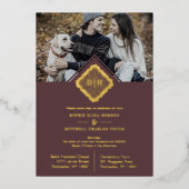 ラグジュアリー結婚ズイニシャル装飾用レース効果 箔招待状 (正面)