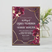 ラグジュアリー結婚ズブルガンディオーキッド開花ゴールデンフレーム 招待状 (スタンド正面)