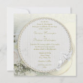 ラグジュアリー結婚リネンのバンド、バラ、ドーブ&レース 招待状 (裏面)