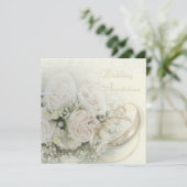 ラグジュアリー結婚リネンのバンド、バラ、ドーブ&レース 招待状 (スタンド正面)