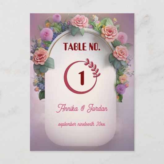 ラグジュアリー結婚式招待状テーブル番号ヴィンテージ ポストカード (正面)