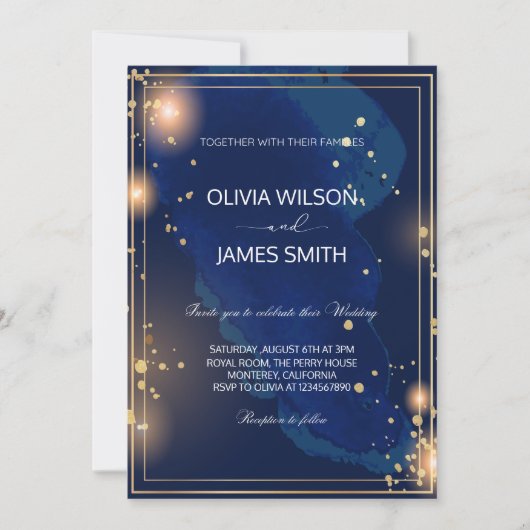 ラグジュアリー結婚銀河系ズ – 星空の星空の夜パーティー 招待状 (正面)