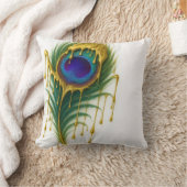 ラグジュアリー美しい金ゴールドドリップグラムピーコックフェザー クッション (ブランケット)