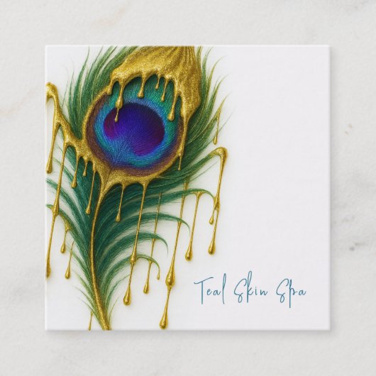 ラグジュアリー美しい金ゴールドドリップグラムピーコックフェザー スクエア名刺 (正面)