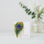 ラグジュアリー美しい金ゴールドドリップグラムピーコックフェザー スクエア名刺 (スタンド正面)