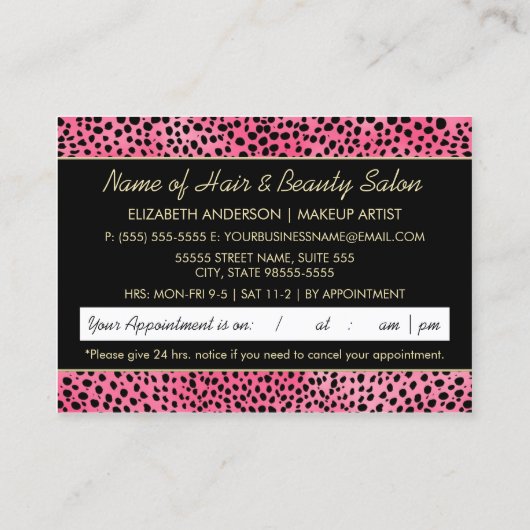 ラグジュアリー美容ピンクチータプリントアポイントメント 予約カード (裏面)