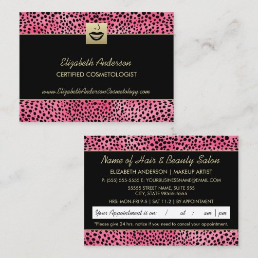 ラグジュアリー美容ピンクチータプリントアポイントメント 予約カード (正面/裏面)