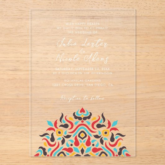 ラグジュアリー美的幾何学曼荼羅結婚の アクリル招待状 (正面)